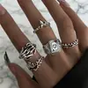 Anillo de Moda Transfronterizo Europeo y Americano Set Estilo Oscuro Calavera Carta de Póker Anillo Abierto Conjunto Multipièce Tendencia para Mujer