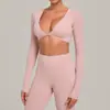 Arena Otoñal Invierno Ropa de Yoga Deportiva Manga Larga Cuello Bajo Ropa de Fitness Pilates Running Top Deportivo de Manga Larga 1834