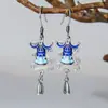 Pendientes de Plata de Ley Estilo Étnico Artesanía de Goteo de Pegamento Cloisonné Gazebo Pendientes Vintage para Mujer Pendientes DIY Accesorios de Cierre de Pinza