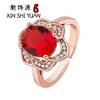 Anillo de circonita hueca con flor de rubí bañado en oro rosa para mujer, joyería de comercio exterior de moda transfronteriza entre Japón y Corea del Sur