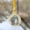 Colgante Redondo de Thangka de Xizang Pintado a Mano con Oro Ocho Santos Protectores Zakhilaam Pasado y Presente Collar de Thangka
