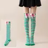 Meias Femininas Acima do Joelho Estilo Japonês Laço de Morango Acessórios de Roupa para Festas de Festival de Natal Meias Longas Listradas Aquecedores de Braço