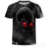 Camiseta Masculina Nova Tendência de Verão Caveira Estampa Digital 3D Manga Curta Venda Direta da Fábrica