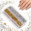 Compartimentos para Accesorios de Uñas 12 Piezas Transfronterizo Tamaños Mixtos Mini Perlas Doradas y Plateadas DIY Perlas Redondas de Fondo Plano Decoraciones para Uñas Venta al por Mayor