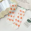 Meias de Cartão Meias de Comprimento Médio para Crianças Primavera e Verão Finas Meias Rendadas Lolita Japonesa Meias da Moda com Frutas de Cristal