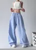 Calças casuais azul dopamina para mulheres, finas e largas de verão, estilo hip-hop, esportivas, de perna larga, para dança, jazz, street dance para mulheres