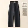 Pantalones de traje de lana nuevos de otoño de moda hechos a medida 2026, pantalones de corte curvo de cintura alta, pantalones casuales holgados adelgazantes para mujer