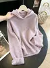 Tiro real suéter de punto con capucha morado de manga larga para mujer petite como prenda exterior suave y tierno top otoño holgado