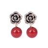 Pendientes de Camelia Retro de Moda 2024, Pendientes de Flor Tridimensionales de Estilo Coreano Minimalista y Sencillo para Mujer con Colgante de Perla