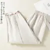 Pantalones Harem de Encaje Bordado Casual de 4 Colores Estilo Primavera 2026 Retro Artístico Pantalones Cortos de Algodón y Lino Talla Grande Sueltos Pantalones para Mujer