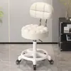 Taburete con Ruedas, Taburete Redondo Giratorio Ajustable para Salón de Belleza, Taburete de Trabajo para Peluquería y Salón de Uñas, Silla con Respaldo, Triple Protección, Piel de Microfibra