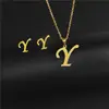 Moda Transfronteriza Europea y Americana Elegante Conjunto de Collar y Pendientes Colgantes de Acero Inoxidable de Color Conservante con 26 Letras