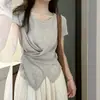 Camiseta Blanca de Botones con Cuello Redondo y Manga Corta para Mujer, Nuevo Estilo Verano 2025, Corte Ajustado y Top Impresionante