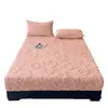 Sábana Bajera Ajustada de Felpa de Leche Engrosada Pieza Única Otoño e Invierno Cálida Protector de Colchón de Cama Funda Color Sólido Terciopelo Plus Juego de Cama de Tres Piezas