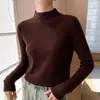 Suéter de punto fino para mujer, nuevo para otoño e invierno, con patrón de espiga y cuello semi-alto, elegante y estiliza la figura, versátil, de manga larga, básico, moderno