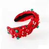 Diadema Navideña Europea Calavera Alta Tela Verde Perla Pedrería Diadema Nudada Accesorios para el Cabello de Festival para Mujer Venta al por Mayor