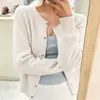 Cardigã de Tricô de Cor Sólida Novo Europeu e Americano Abotoamento Simples Manga Longa Gola Redonda Cardigã Casual Suéter Amazon Cross-Border para Mulheres