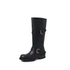 Hebilla de Cinturón para Mujer de Cuero + Botas Super Knight de Caña Alta para Otoño/Invierno con Punta Redonda y Tacón Medio Grueso, Botas Altas hasta la Rodilla para Mujer