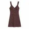 Moda Feminina Europeia e Americana Transfronteiriça Aliexpress Venda Quente Elegante Vestido de Alça com Babados de Bolinhas Cor de Café