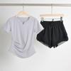 Ropa de Yoga Ceñidora a la Cintura para Mujer, Top Deportivo para Correr, Camiseta de Cuello en V, Conjunto de Ropa de Fitness Transpirable de Secado Rápido, Traje Deportivo de Verano para Mujer