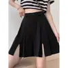 Shorts Casuales con Dobladillo Dividido para Primavera y Verano para Mujer, Delgados de Cintura Alta Sueltos Talla Grande Negros Plegados de Pierna Ancha a la Rodilla, Estilo Coreano