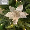 Nueva Decoración de Flor de Navidad de Malla Blanca Dorada Hojas Lentejuelas Brillantes Simuladas de Amazon Corona de Navidad