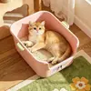 Nueva caja de arena para gatos integrada, inodoro para gatos extragrande anti-salpicaduras, linda caja de arena abierta con diseño de dibujos animados y desodorante para mascotas
