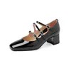 Producto destacado: [Versión de Piel de Oveja] Zapatos de piel para mujer Mary Jane retro de punta cuadrada con tacón alto grueso de 4.7 cm color burdeos