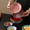 Conjunto de Pratos Cerâmicos com Gradiente de Esmalte Tigela de Arroz e Prato Cerâmico Doméstico Combinação Rosa Mocha Louça de Alto Valor para Casa Nova
