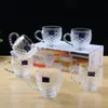 Conjunto Europeu de Vidro Seis Peças com Padrão de Escamas de Peixe Conjunto de Xícaras de Café para Uso Doméstico com Alça Copo de Água Brinde Promocional de Inauguração
