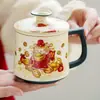 Caneca de Cerâmica Gato da Sorte Pedra Mineral Branca com Separador de Chá para Casa Escritório Copo de Bebida Conjunto Caixa de Presente para Cliente Corporativo