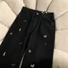 Outono de 2026 High Street Americana Retrô Bordado de Cachorro Cintura Alta Perna Larga Valorizador Solto Plus Size Jeans Calças Longas Femininas