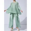 Conjunto de Top Pleats Miyake 2025 Nuevo de Alta Gama con Pantalones de Pierna Ancha con Diseño Asimétrico para un Look Adelgazante y Artístico