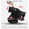 Botas femininas de outono e inverno, salto médio, camada única, bico redondo, forro de lã, sapatos elegantes de couro para mãe, couro macio, sola macia, salto grosso, bota de tornozelo