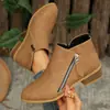 Comercio Exterior Otoño e Invierno Nuevas Botas de Mujer Tacón Grueso Punta Fina Adelgazantes Doble Cremallera Lateral Estilo Europeo y Americano Talla Grande Botines Transfronterizos para Mujer