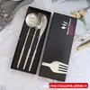 Vajilla Occidental de Acero Inoxidable Cuchillo y Tenedor para Bistec Recubiertos de Titanio Cuchara Color Titanio Hoja Verde Caja de Regalo juego