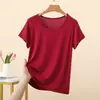 Camiseta básica de modal leve e simples para o verão, cor sólida, gola redonda, corte solto, plus size, top casual oversized de manga curta