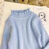 [em estoque] Suéter Básico para Meninas Outono e Inverno Novo Suéter de Tricô para Bebê Estilo Ocidental Gola Média com Borda de Orelha Estilo Coreano Infantil