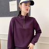 Dropshipping 2025 Primavera e Outono Nova Moda Meio Zíper Gola Alta Cor Sólida Manga Longa Moletom Feminino Top