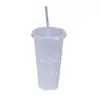 Nuevo Estilo Coreano Popular Celebridad de Internet Taza de Té de Leche Corazón Transparente Material de PP Taza con Popote de Plástico Gran Capacidad Puede Ser Logo