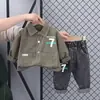 Camisa de Solapa para Niños Manga Larga Ropa de Trabajo Holgada para Niños Conjunto de Dos Piezas Casual de Primavera para Niños