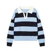 2026 Novo E-commerce Transfronteiriço Atacado Moda Colorida Estilo Europeu e Americano Blusa de Tricô Color Block Retro Listrada Manga Longa Lapela