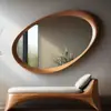 Estilo Medieval Novo Chinês Zen Madeira Maciça Formato Especial Espelho de Parede Espelho Decorativo para Sala de Estar de Casa Espelho de Corpo Inteiro