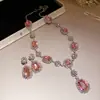 Castillo Crepuscular~Collar y Pendientes de Lágrima Incrustados con Diamantes, Cadena de Clavícula Lujosa y Sofisticada, Juego de Joyería para Vestido de Fiesta para Mujeres