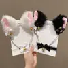 Set de 2 Diademas de Orejas de Gato para Mujer, Pinzas para el Cabello Lindas y Divertidas, Collares con Cascabeles, Cadenas para la Clavícula, Accesorios de Cabeza de Conejo