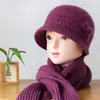 Conjunto de Gorro y Bufanda de Lana Otoño e Invierno para Adultos Mayores Elegante y Versátil Forro Polar Cálido Terciopelo de Ardilla Gorro de Punto para Mujer