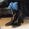 Botas Elegantes Cuadradas de Tacón Alto Estilo Francés 2025 Otoño e Invierno Nuevas Botas de Charol Botines Tacón Grueso