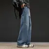 Jeans Americanos Rectos Forrados de Polar para Hombre Otoño Invierno Pantalones Engrosados Pantalones de Hombre Estilo Neutro Marca Tendencia High Street Sueltos Tallas Grandes