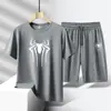 Ropa Deportiva Casual de Moda para Hombre de Secado Rápido Talla Grande Traje de Dos Piezas Verano Camiseta de Seda Helada con Pantalones Cortos con Imágenes y Estampado