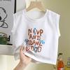 Colete de Algodão Puro Infantil para Verão Pequeno e Médio com Gola Redonda Fino Estampado com Letras Roupa Casual para Bebês Meninos e Meninas
